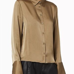 Anine Bing Mackenzie Silk Blouse Size 8 – Olive / Khaki Button Down